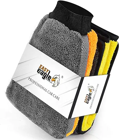 EASY EAGLE Guante Lavado Coche e Toalla Secado, Kit Limpieza de Paño e Mitón, en Microfibra  