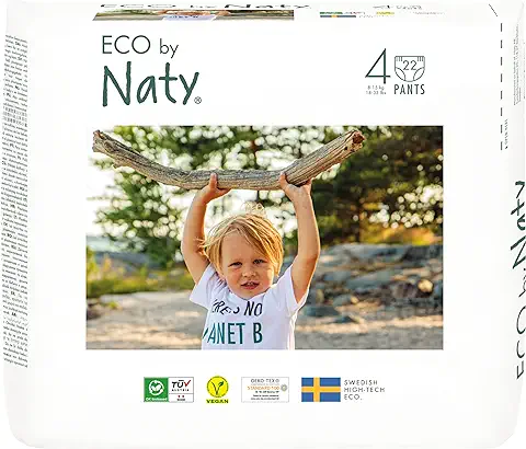 Eco by Naty Pañales Bebé Pants - Pañales Braguita Hipoalergénicos y sin Productos Químicos, Absorbentes y Ecológicos para Niños y Niñas (Talla 4 - 22 Unidades)  