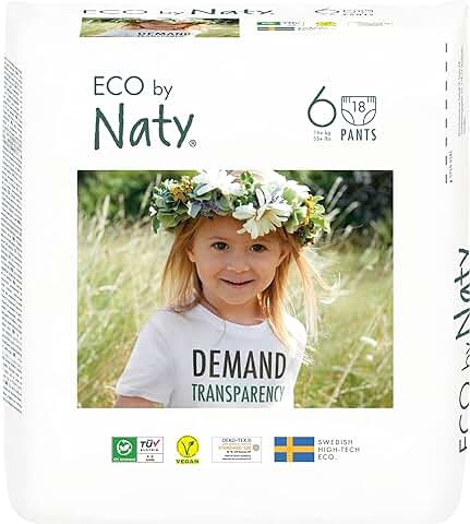 Eco by Naty Pañales Bebé Pants - Pañales Braguita Hipoalergénicos y sin Productos Químicos, Absorbentes y Ecológicos para Niños y Niñas (Talla 6 - 18 Unidades)  