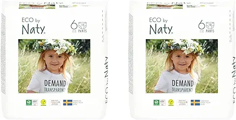 Eco by Naty Pañales Bebé Pants - Pañales Braguita Hipoalergénicos y sin Productos Químicos, Absorbentes y Ecológicos para Niños y Niñas (Talla 6-18 Unidades) (Paquete de 2)  