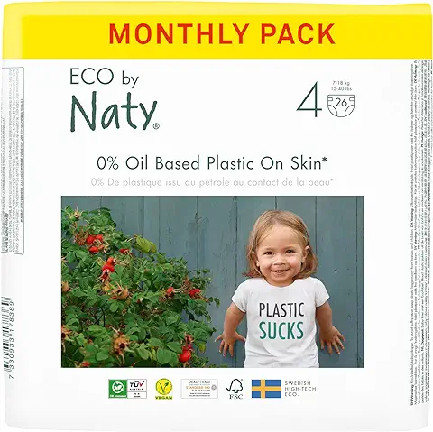 Eco by Naty Pañales para Bebés: Pañales Ecológicos de Origen Vegetal, Ideales para la piel Sensible del Bebé y Ayudan a Prevenir su Pérdida (talla 4, 156 Unidades)  