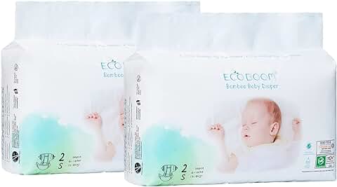 ECOBOOM - Pañal Ecológico de BAMBÚ Eco Boom. 70% Biodegradable, Hipoalergénico (TALLA 2/S, 3-8 KG, PACK 2 BOLSAS, TOTAL 72 PAÑALES)  