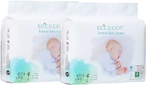 ECOBOOM- Pañal Ecológico de BAMBÚ Eco Boom. 70% Biodegradable, Hipoalergénico (TALLA 4/L 9-14 KG, PACK 2 BOLSAS, TOTAL 60 PAÑALES)  