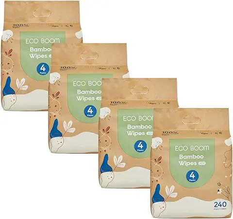 ECOBOOM, Toallitas Húmedas Bambú 100% Biodegradable, 99,7% agua pura (960 Toallitas - 16 Paquetes de 60 ud)  