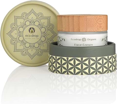 Ecodrop Organic Face Cream | Crema Facial Diaria Avanzada no Grasosa para Mujeres | 100% Ingredientes Naturales | Tratamiento Hidratante y Antienvejecimiento | Vegana  