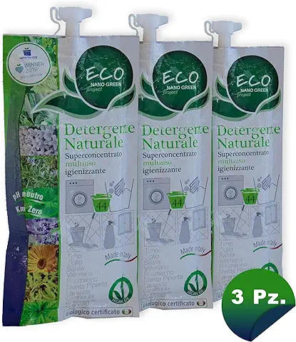 ECONANO GREEN PROJECT - Limpiador Biológico Multiusos Superconcentrado 100% Natural - Detergente Lavadora - Lavadora a mano - Desengrasador - Limpiacristales - Larga Duración (kit de 3 Bolsas)  
