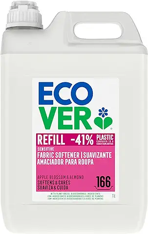 Ecover Suavizante Lavadora Ecológico, Fragancia Apple Blossom/Almond, Formato Rellenable de 5L, 166 Lavados  