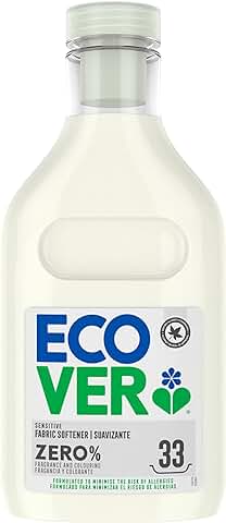 Ecover ZERO Suavizante Lavadora Ecológico, Ingredientes Biodegradables, sin Fragancia, sin Colorantes, Formato de 1L, 33 Lavados  