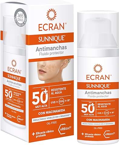 Ecran Sunnique Sport - Fluido Protector Facial Solar SFP 50, Protección Alta UVB, UVA, Frescor Instantáneo, Refuerza las Defensas, Muy Resistente al Agua, para Todo Tipo de Pieles- 40 ml  