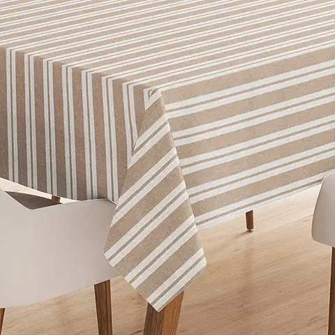 Encasa Mantel | Franca Franja de Beige | Algodón Reciclado Ecológico | Tamaño Rectangular 140x240 cm | Mantel de Comedor para Decoración - Lavable a Máquina  