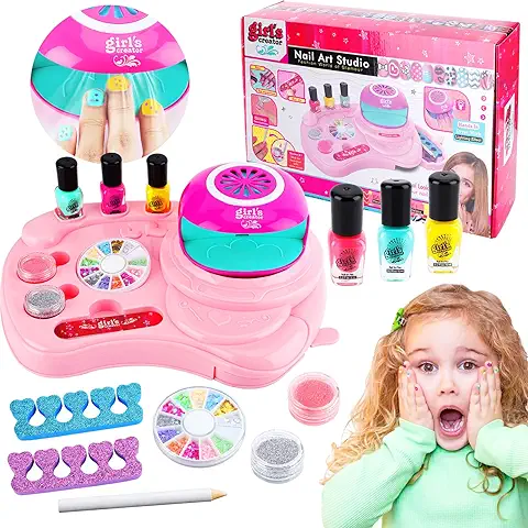 ENCOUN Juego de Esmalte de Uñas para Niñas, Set de Maquillaje para Niñas, Kit de Esmalte de Uñas a Base de Agua, Peel Off Esmalte de Uñas y Separador de Uñas, Secador de Uñas, Regalo para Niñas 6-12  