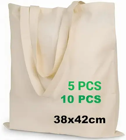 Enviroflex Premium Bolsas Tote 100% Algodón, Bolsas para la Compra Sostenibles, Ecológicas y Reutilizables con Asas Largas, 38x42 cm  