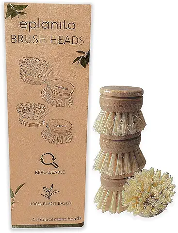 Eplanita Cabezales de Cepillo de Repuesto para Cepillo de Platos de Bambú, Repuestos de Cerdas de Sisal, Fibras de Cactus de Agave, Limpiador Ecológico de Cocina, Lavado sin Plástico, Limpieza sin  