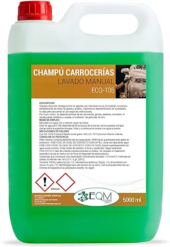 EQM SOLUCIONES QUIMICAS | ECO-105 | 5 L | Champú de Carrocerías para Lavado Manual | PH Neutro, Seguro para la Superficie de Cualquier Vehículo | Champú Coche  