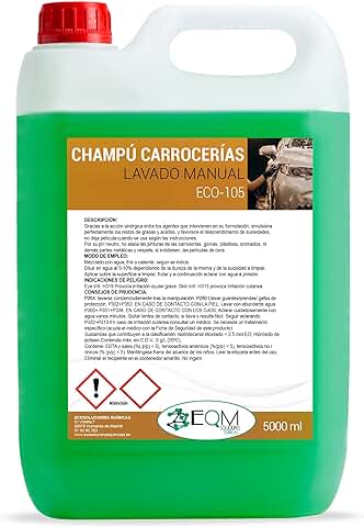 EQM SOLUCIONES QUIMICAS | ECO-105 | 5 L | Champú de Carrocerías para Lavado Manual | PH Neutro, Seguro para la Superficie de Cualquier vehículo | Champú Coche