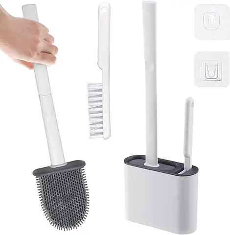 Escobillas de Baño Silicona - 2 En 1 Escobilla WC Silicona con Caja De Goteo Y Pequeño Cepillo - Escobillas de Baño Silicona Higiénico Y Duradero para Baño Y Aseo  