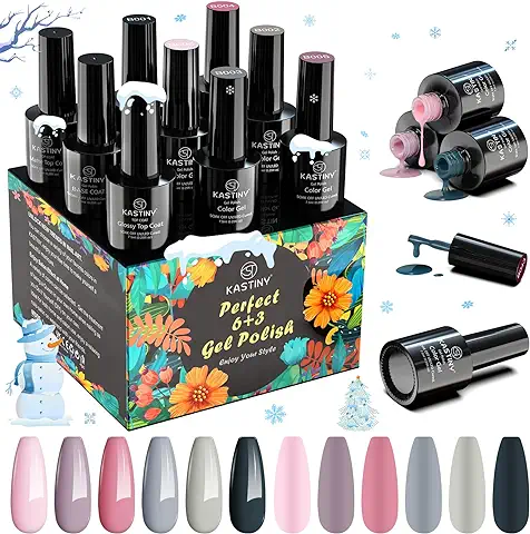 Esmaltes Semipermanentes, Kastiny 9PCS Rosa Ceniza Clásico Colección Pintauñas Semipermanente con Base, Capa Superior Brillante y Mate, Uñas Gel UV LED para  