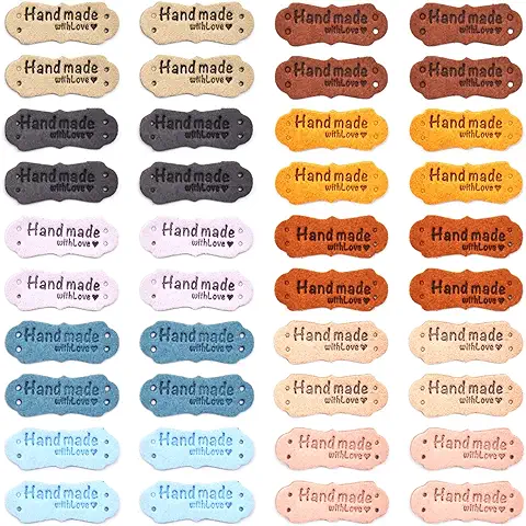 Etiquetas Cuero Handmade,DBAILY 100PCS Etiquetas para Costura Bricolaje PU Etiquetas ropa para Costura Tejido Manualidad Artesanía DIY（10 Colores）  