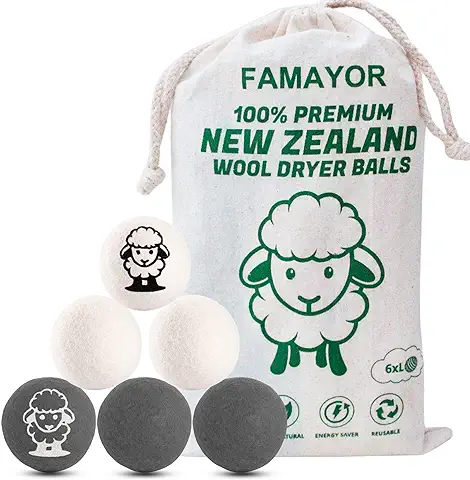 FAMAYOR - Bolas Secadora de Ropa, Pack de 6 Bolas de Lana para Secadora de Ropa, Sin Productos Químicos ni Plásticos, Suavizante Ropa Natural, Pelota de Lana Ecológica Pelota de lana de Nueva Zelanda  