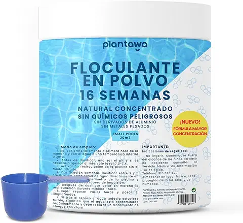 Floculante Piscina Concentrado 16 Semanas. Eliminador Turbidez para Piscinas Pequeñas e Hidromasajes. Clarificante para Aguas Transparentes. Producto Natural Vegano Seguro para Toda la Familia.  