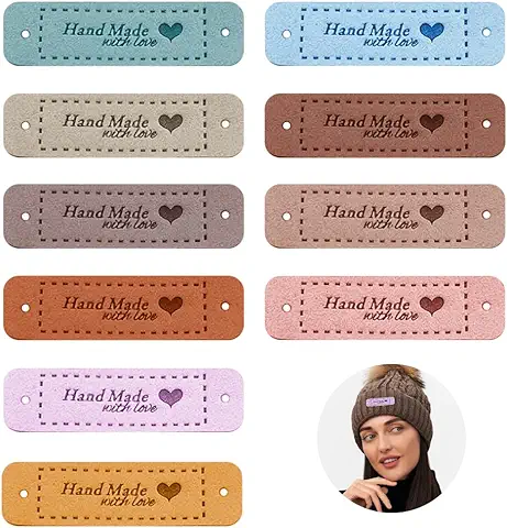FURREN 80 Piezas Etiquetas Hecho a Mano Pu Etiquetas de Cuero Personalizadas Etiquetas Handmade para Coser Cuero Etiquetas para Ropa Hecho a Mano Etiquetas de Ganchillo con Agujeros para Manualidad  