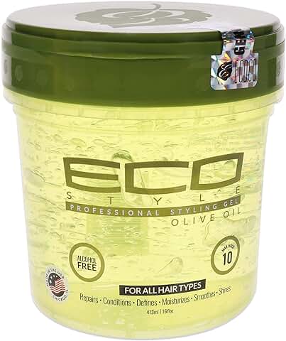 Gel para Peinar con Aceite de Oliva Ecostyle, Fijación Durante todo el Día, sin Alcohol, sin Parabenos, sin Sulfatos, sin Descamación, Antipicazón, 473 ml  