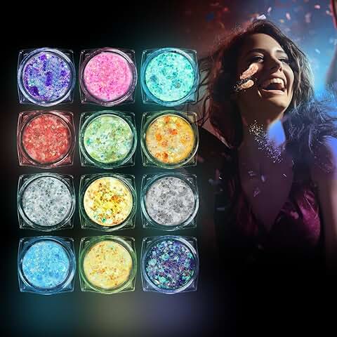Gel Purpurina Cara 12 Colores, Luminosas Brillos Larga Duración, Brillos para la Cara Festival, Glitter Para Uñas, Sombra de Ojos, Pelo, Cara Maquillaje Pelo y Manualidades Brillante Decoración  