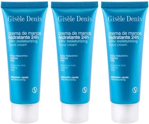 GISÈLE DENIS - Crema de Manos Hidratante 24 Horas, 3x75 ml, con Ácido Hialurónico, Arginia y Urea, Absorción Rápida, Hidratación y Suavidad, Fórmula Innovadora, Textura Suave  
