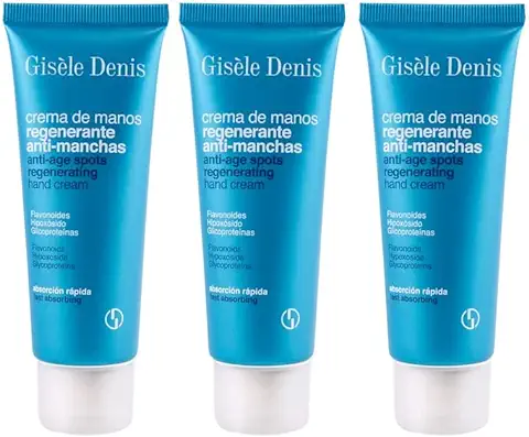 GISÈLE DENIS - Crema de Manos Regenerante Antimanchas, 3x75 ml, con Flavonoides, Hipoxósido y Glicoproteínas, Combate Envejecimiento en Piel y Manchas Oscuras, Rápida Absorción y Textura Suave  
