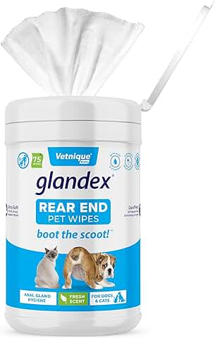 Glandex Toallitas para Mascotas, Toallitas Higiénicas para Limpiar y Desodorizar Las Glándulas Anales para Perros y Gatos, por Vetnique Labs (75ct)  
