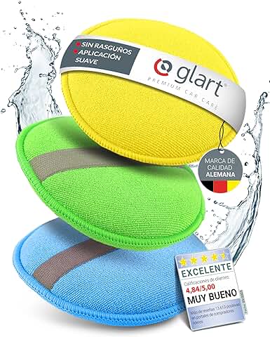 Glart 43PP set de 3 Esponjas de Pulido para Coche en Microfibra, 130x25mm - Aplicador de cera Ideal para Lacas, Limpiadores de Pintura, Autopulido y Sellado de Lacas.  