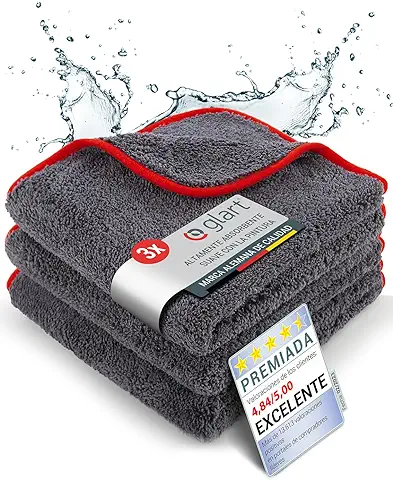 Glart 443TP Premium, Juego de 3 Paños de Microfibra Ultra Suaves y Absorbentes de 600 gsm para Coche, Ideal para el Cuidado y Limpieza de Vehículos y Motos, 40 x 40 cm, Color Antracita.  