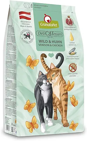 GranataPet Delicatessen Wild & Pollo Adulto, Alimento seco para Gatos, Sabroso Alimento para Gatos, Pienso Completo sin Cereales y sin Azúcares, 300 g  