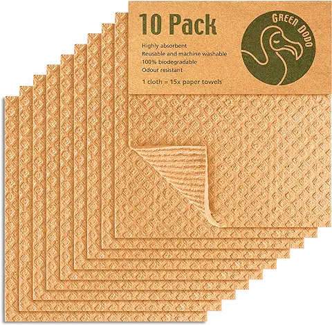 Green Dodo Swedish Dishcloth | Eco Friendly & Sustainable Biodegradable Cellulose Sponge Cloths | Absorbent Odour Free Kitchen Cleaning Cloth | Reusable Kitchen Eco Sponge Replaces Paper Towel  