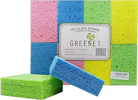 Greenet Esponjas de Limpieza de celulosa Pack de 24 esponjas de Cocina 100% Natural Super duraderas Reutilizables y biodegradables