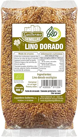Guillermo | Semillas de lino Dorado BIO - Paquete 300 g. | 100% Ecológicas | Ácidos Grasos Omega-3 y Fibra | Reducción del Colesterol  