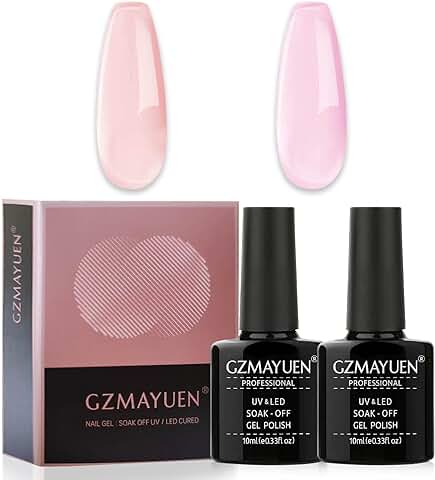 GZMAYUEN 2Pcs Esmaltes Semipermanentes de Uñas en Gel Pintauñas Semipermanente UV LED Gel Nail Polish Set (Rosa Jelly)  