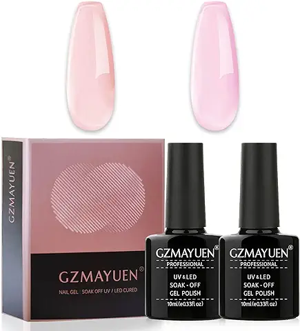 GZMAYUEN 2Pcs Esmaltes Semipermanentes de Uñas en Gel Pintauñas Semipermanente UV LED Gel Nail Polish Set (Rosa Jelly)  