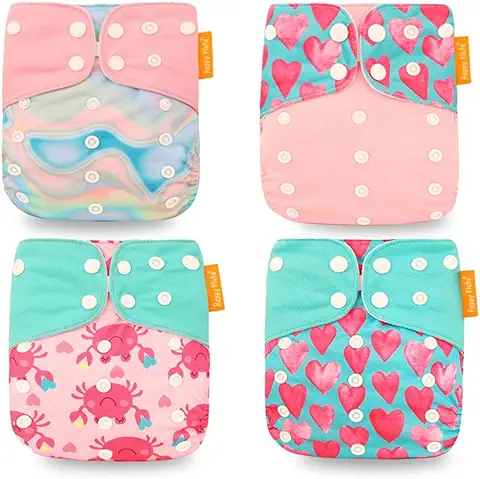 HahaGo Pañal de tela para Bebé Pañales Reutilizables Lavables Inserte el de Bolsillo todo en uno para la Mayoría de los Bebés y Niños Pequeños (4 Piezas, Amor Rosa)  