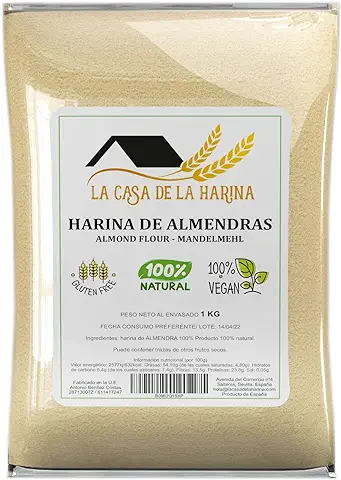 Harina de almendra (1 KG) | PREMIUM | Sin gluten | Apta para dietas Keto (5,4g x 100g carbohidratos) | Vegano | 100% natural | Producto de España