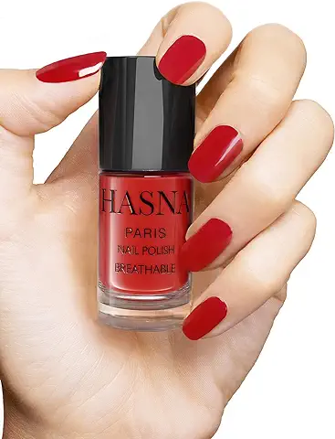 HASNA Paris - Esmalte de Uñas Halal - Amigable con el Medio Ambiente - Brillo y Permeable - Fácil de Aplicar - 6ml (ROJO CARMIN)  