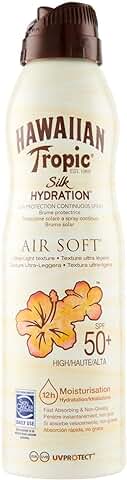 Hawaiian Tropic Bruma Silk Hydration Air Soft SPF 50 - Loción Solar Protectora en Spray de Vaporización , Resistente al Agua Hasta 12 Horas , Bruma Solar de 220 ml  