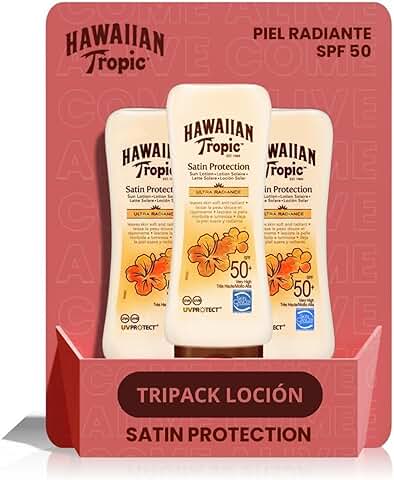 HAWAIIAN Tropic Satin Protection Ultra Radiance - Protectora Solar Spf 50 Protege la Piel Fragancia de Frutas Tropicales, Crema, Pack 3 x 180 Mililitros, 540 Mililitros  