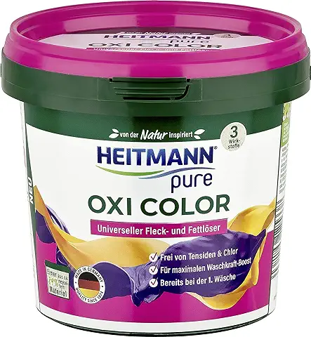 HEITMANN pure Oxi Color - Quitamanchas Extrafuerte para ropa de Color, Quitamanchas sin Cloro ni Tensioactivos (500 g)  