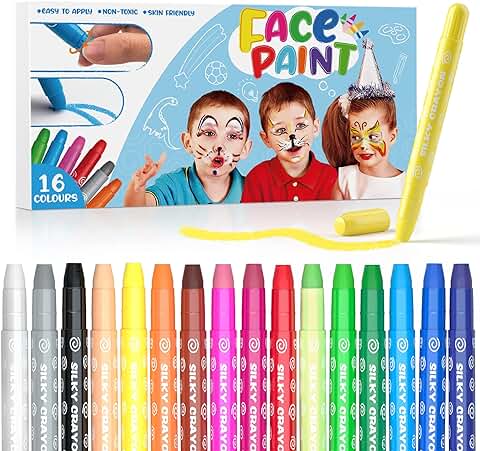 HENMI Pintura Cara Niños, 16Colores Maquillaje Para Carnaval, Pintacaras Infantil y Segura, Pintura Para Maquillaje Carnaval Niños/Navidad/Halloween Maquillaje/Fiesta de Cumpleaños Infantil  