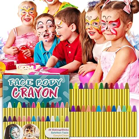 HENMI Pinturas Cara para Niños, Seguridad No Tóxica Pintacaras Infantil, Pinturas para La Cara para Niños Pintar Barriga Embarazada Encajar Fiestas de Carnaval Semana Santa Maquillaje (28 Colores)  