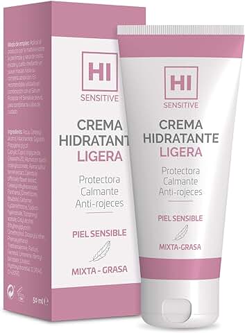 Hi Sensitive, Crema Hidratante Ligera, Crema para Pieles Sensibles, Mixtas y Grasas, Crema Protectora, Calmante y Anti-Rojeces, para Cara, Cuello y Escote, Verde  