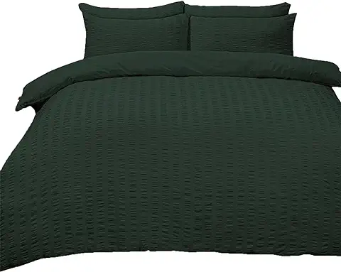 Highams Seersucker - Juego de Funda de Edredón, Color Verde Bosque  