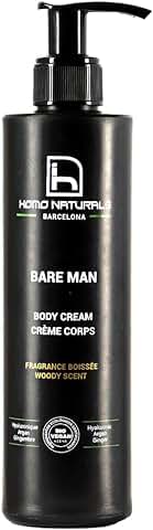 Homo Naturals Crema Hidratante Corporal Hombre BIO - Crema Cuerpo Hombre Natural con Ácido Hialurónico - Loción Corporal Hombre Perfumada - Orgánico y Vegano - 250 ml  