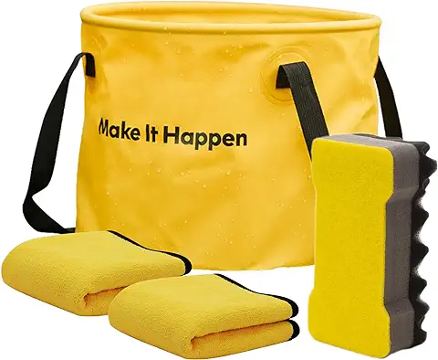 HOTO Kit de Lavado de Autos, Cubo Plegable para Exteriores de 20 L, Esponja Ondulada de Doble Cara, Alta Capacidad, Adecuado para Vehículos Pequeños y Medianos
